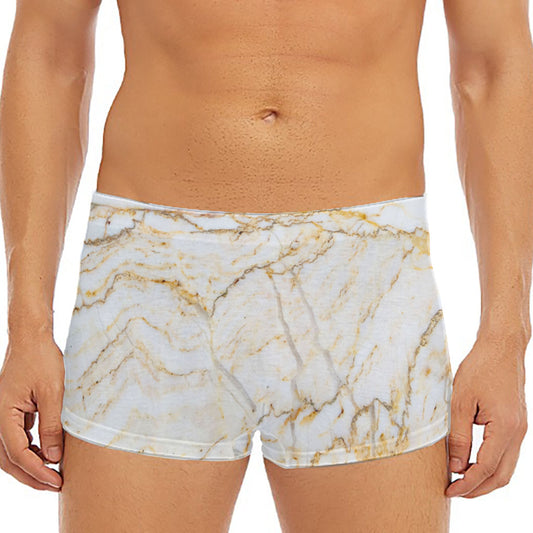White Brown Grunge Marble Print Men's Short Boxer Briefs