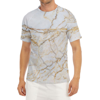 White Brown Grunge Marble Print Men's Short Sleeve Rash Guard