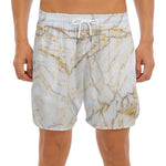 White Brown Grunge Marble Print Men's Split Running Shorts