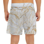 White Brown Grunge Marble Print Men's Split Running Shorts
