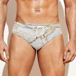 White Brown Grunge Marble Print Men's Swim Briefs