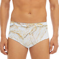 White Brown Grunge Marble Print Men's Triangle Swim Briefs
