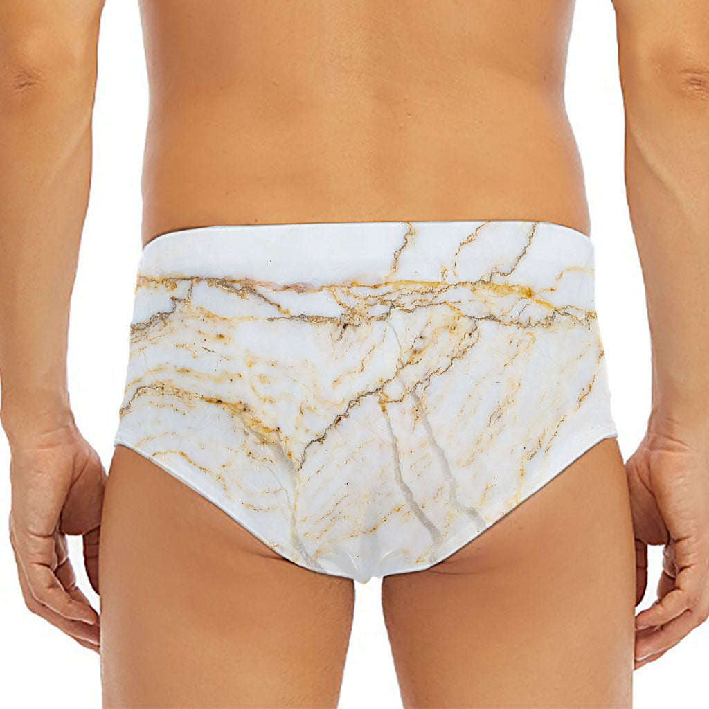 White Brown Grunge Marble Print Men's Triangle Swim Briefs