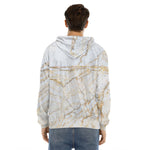 White Brown Grunge Marble Print Men's Velvet Pullover Hoodie