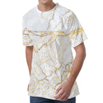 White Brown Grunge Marble Print Men's Velvet T-Shirt