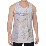 White Brown Grunge Marble Print Men's Velvet Tank Top