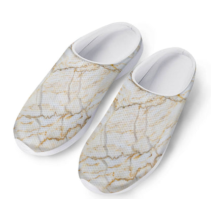 White Brown Grunge Marble Print Mesh Casual Shoes