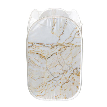 White Brown Grunge Marble Print Mesh Laundry Hamper