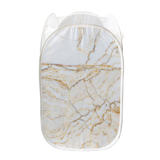 White Brown Grunge Marble Print Mesh Laundry Hamper