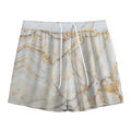 White Brown Grunge Marble Print Mesh Shorts