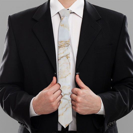 White Brown Grunge Marble Print Necktie