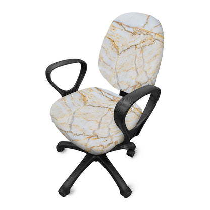 White Brown Grunge Marble Print Office Chair Cover