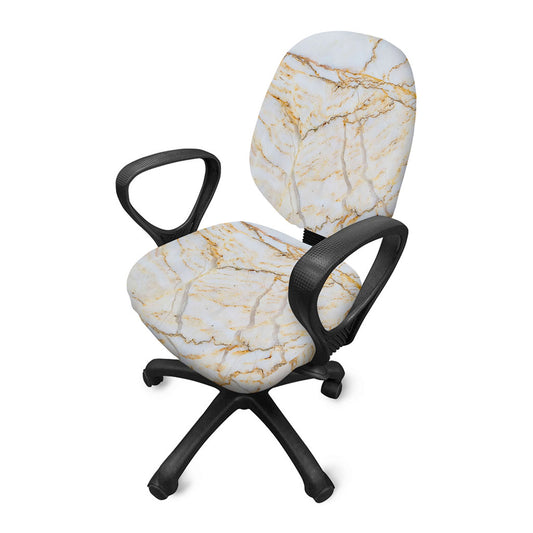 White Brown Grunge Marble Print Office Chair Cover