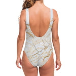 White Brown Grunge Marble Print One Piece Swimsuit