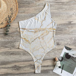 White Brown Grunge Marble Print One Shoulder Bodysuit