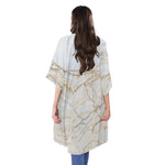 White Brown Grunge Marble Print Open Front Beach Cover Up