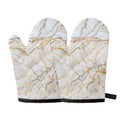 White Brown Grunge Marble Print Oven Mitts