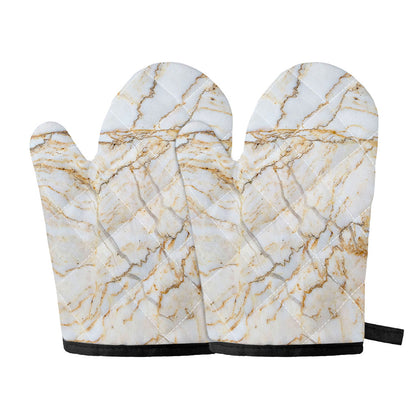 White Brown Grunge Marble Print Oven Mitts