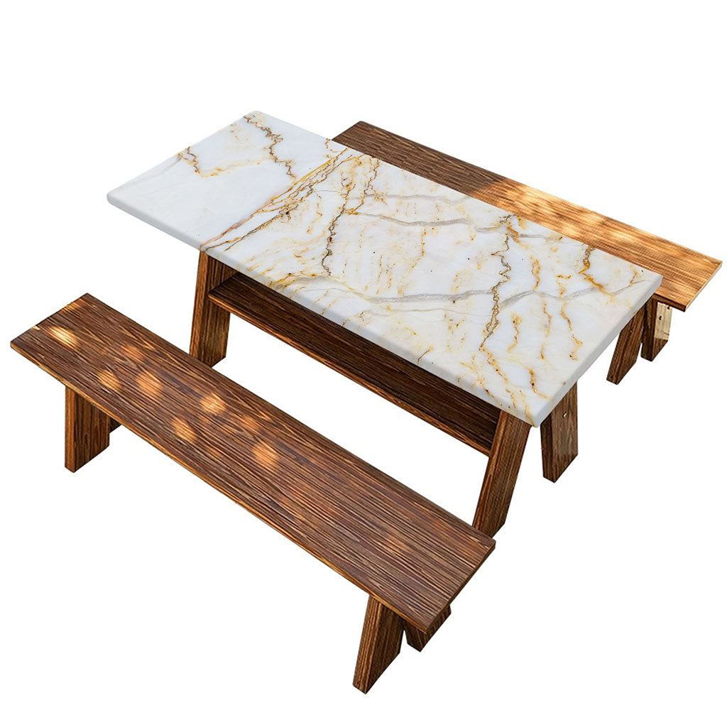 White Brown Grunge Marble Print Picnic Table Cover