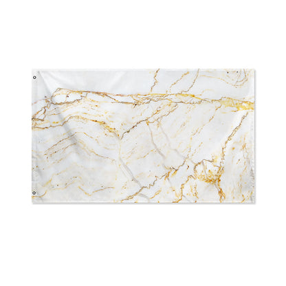 White Brown Grunge Marble Print Polyester Flag