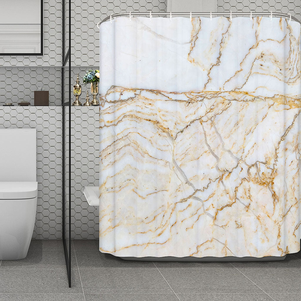White Brown Grunge Marble Print Polyester Shower Curtain