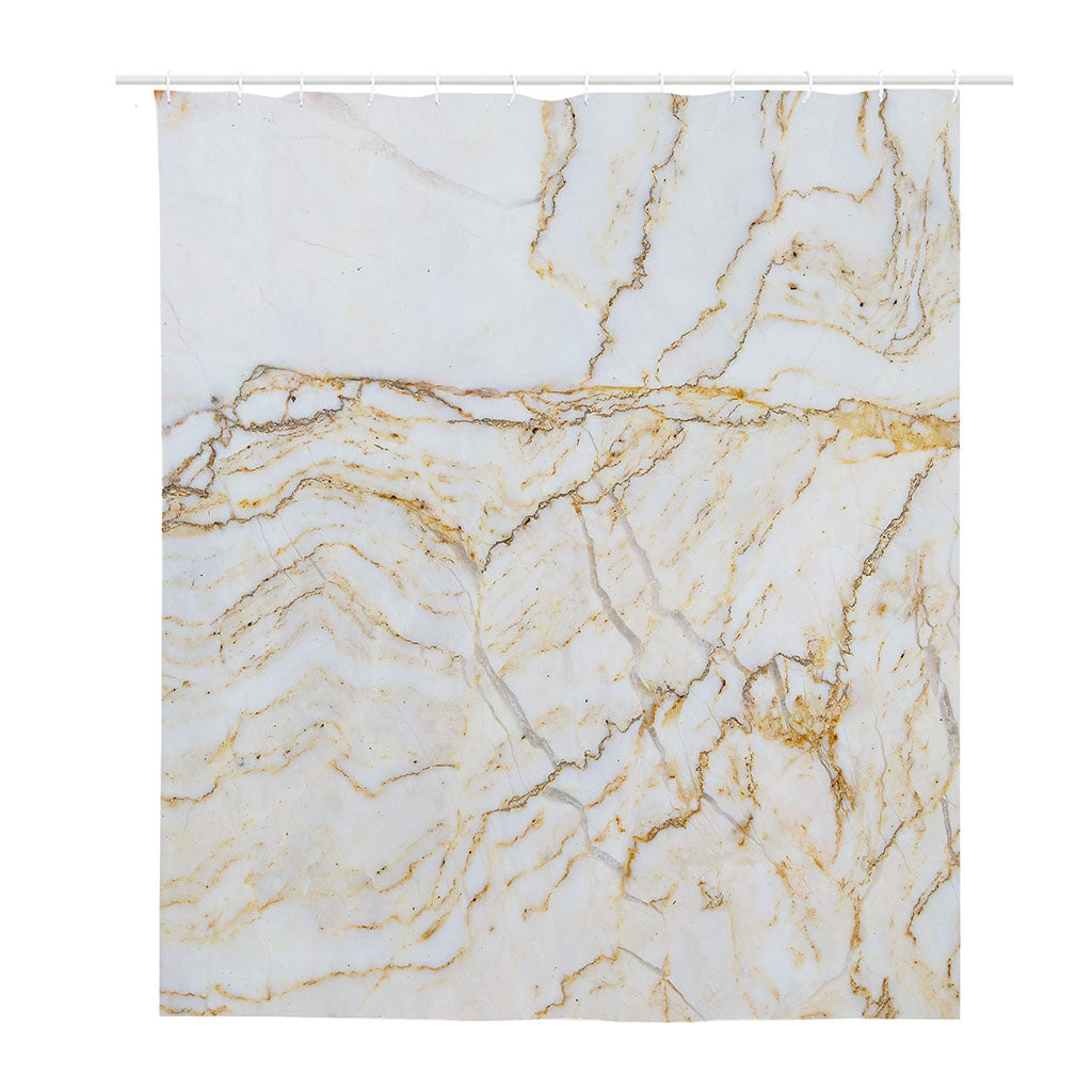 White Brown Grunge Marble Print Polyester Shower Curtain
