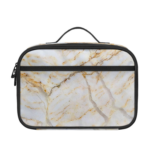 White Brown Grunge Marble Print Portable Lunch Bag