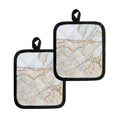 White Brown Grunge Marble Print Pot Holders