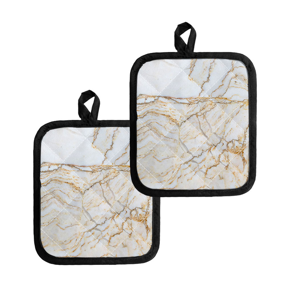 White Brown Grunge Marble Print Pot Holders