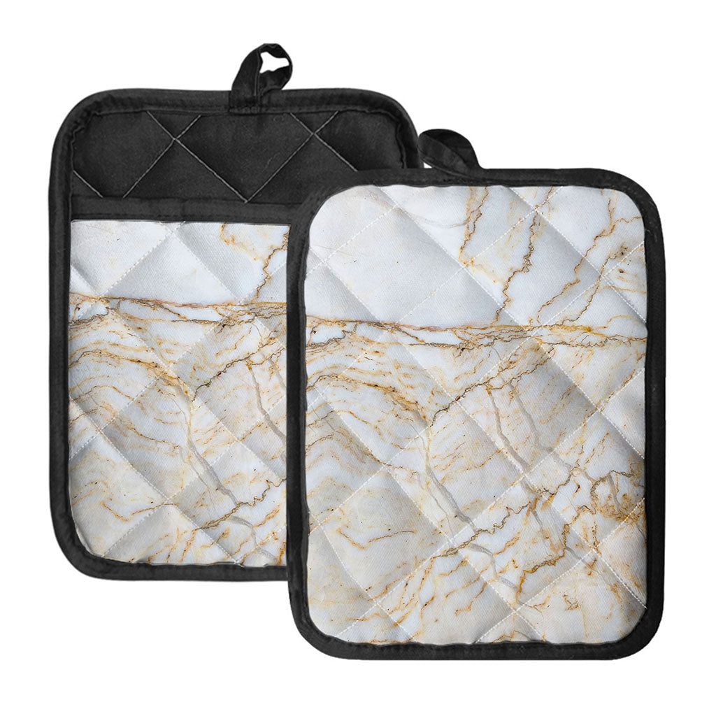 White Brown Grunge Marble Print Pot Holders With Pocket