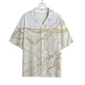 White Brown Grunge Marble Print Rayon Hawaiian Shirt