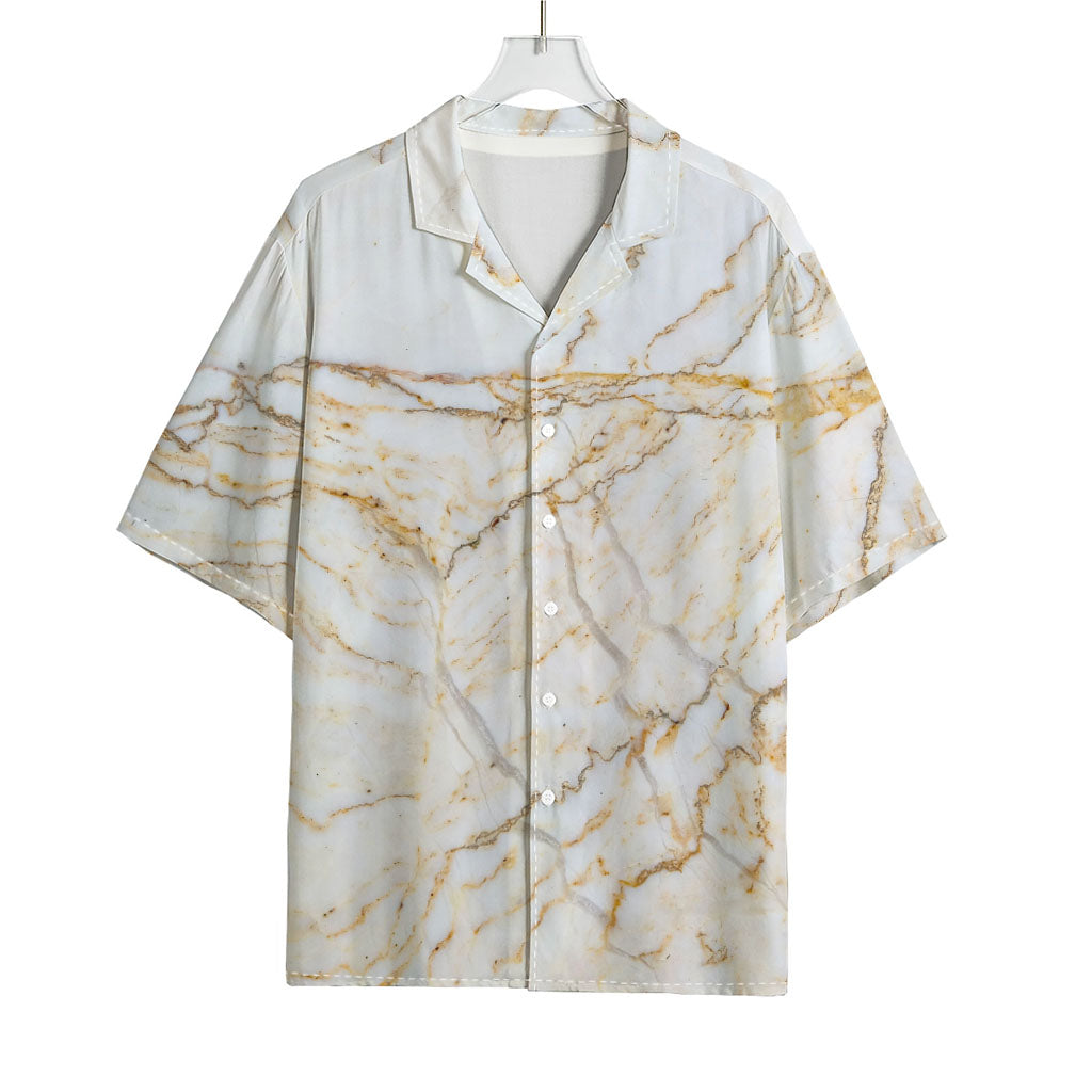 White Brown Grunge Marble Print Rayon Hawaiian Shirt