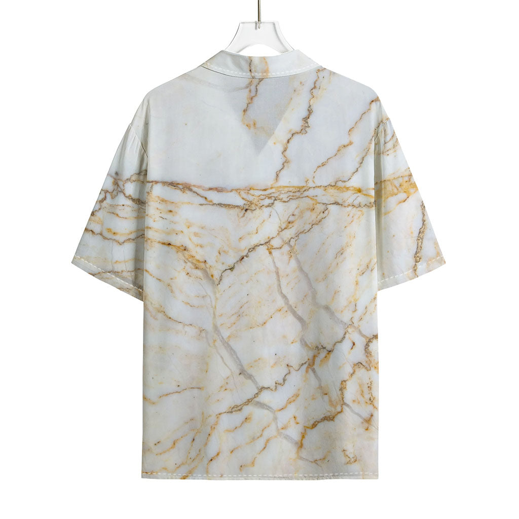 White Brown Grunge Marble Print Rayon Hawaiian Shirt