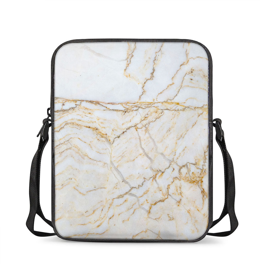 White Brown Grunge Marble Print Rectangular Crossbody Bag