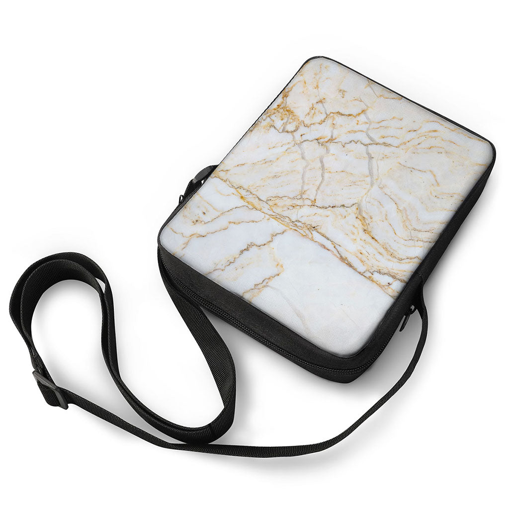 White Brown Grunge Marble Print Rectangular Crossbody Bag