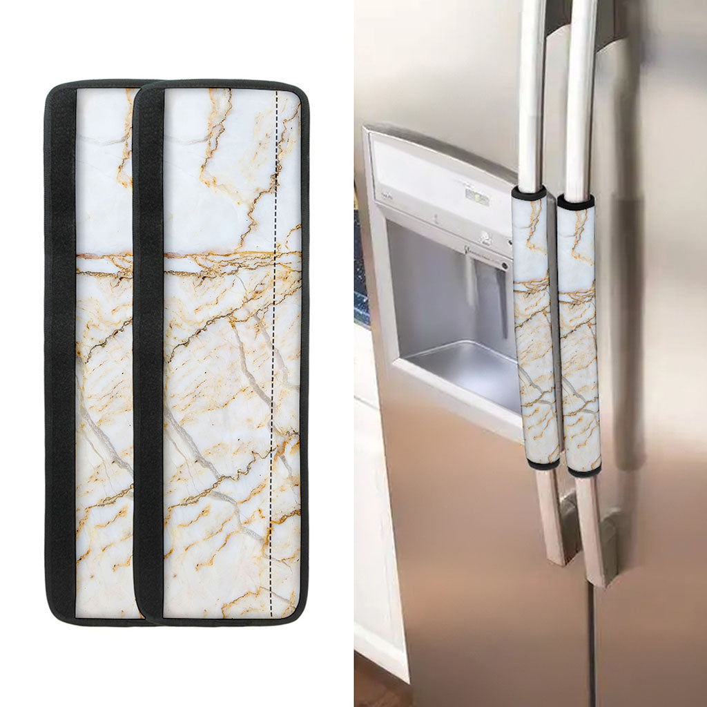 White Brown Grunge Marble Print Refrigerator Handle Covers