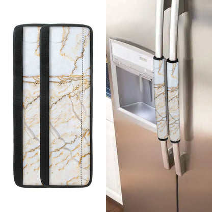 White Brown Grunge Marble Print Refrigerator Handle Covers