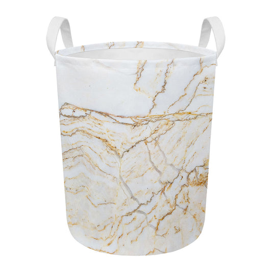 White Brown Grunge Marble Print Round Laundry Basket