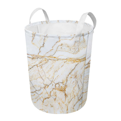 White Brown Grunge Marble Print Round Laundry Basket