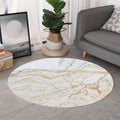 White Brown Grunge Marble Print Round Rug