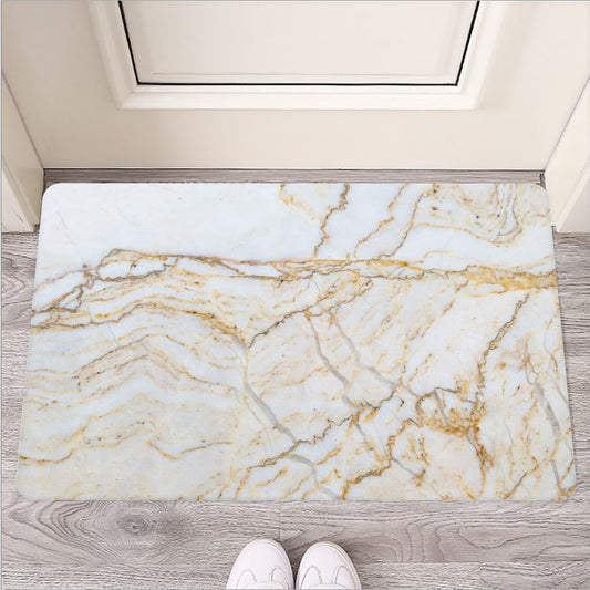 White Brown Grunge Marble Print Rubber Doormat
