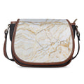 White Brown Grunge Marble Print Saddle Bag