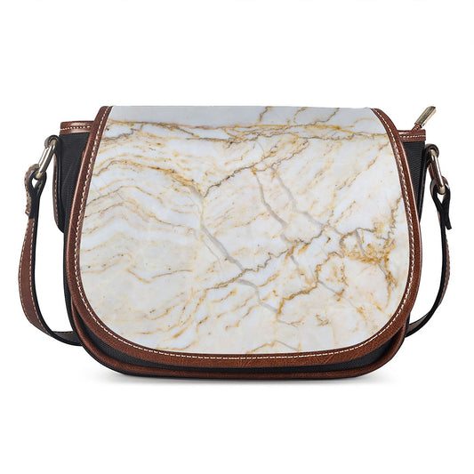 White Brown Grunge Marble Print Saddle Bag