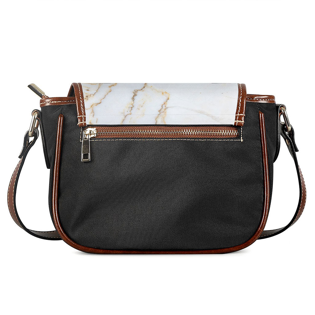 White Brown Grunge Marble Print Saddle Bag