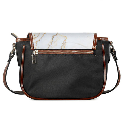 White Brown Grunge Marble Print Saddle Bag