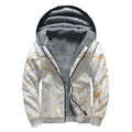 White Brown Grunge Marble Print Sherpa Lined Zip Up Hoodie