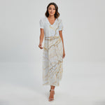 White Brown Grunge Marble Print Short Sleeve Maxi Dress