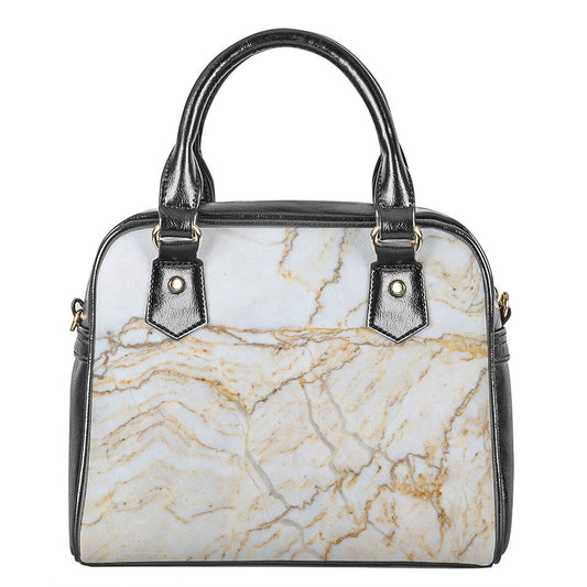 White Brown Grunge Marble Print Shoulder Handbag