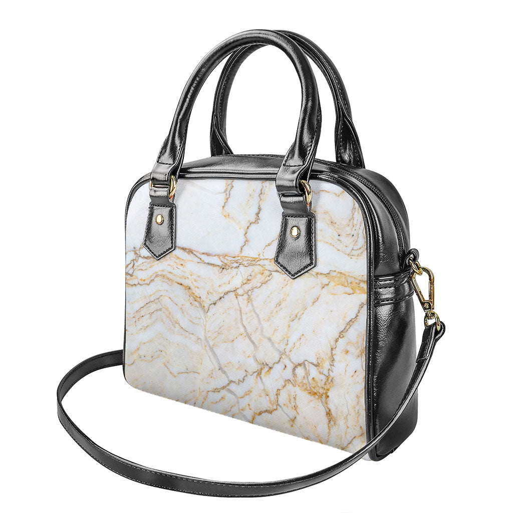 White Brown Grunge Marble Print Shoulder Handbag