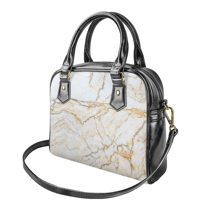 White Brown Grunge Marble Print Shoulder Handbag